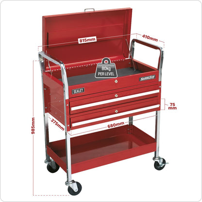 Sealey CX1042D Trolley 2-Level Heavy-Duty with Lockable Top & 2 Drawers Sealey