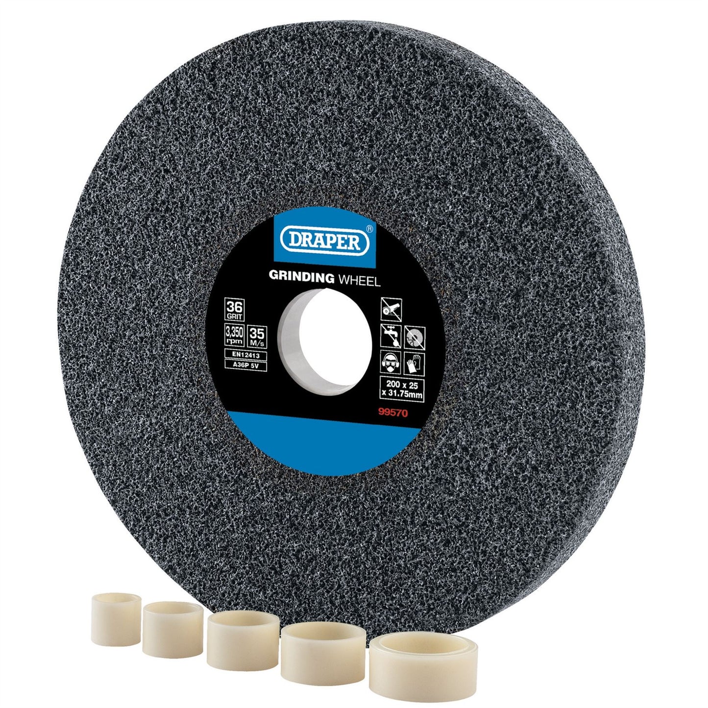 Draper 99570 Aluminium Oxide Bench Grinding Wheel 200 x 25mm 36 Grit Draper