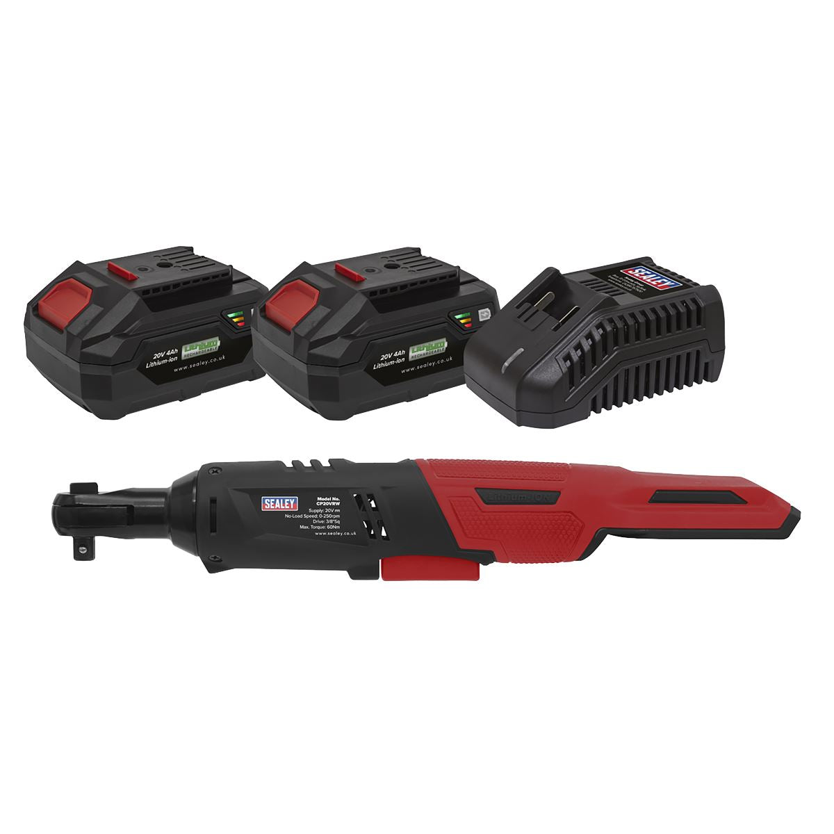 Sealey CP20VRWKIT Cordless Ratchet Wrench 3/8"Sq Drive Kit 20V 4Ah SV20 Series - 2 Batteries Sealey