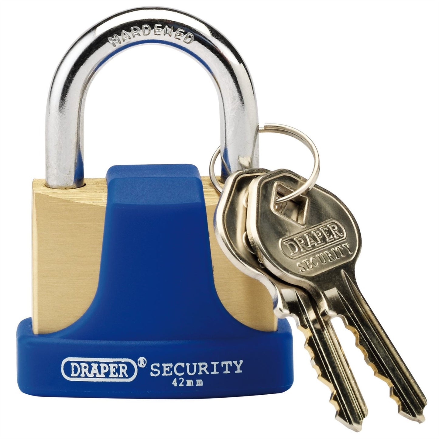 Draper 64165 Solid Brass Padlock and 2 Keys with Hardened Steel Shackle and Bumper 42mm Draper