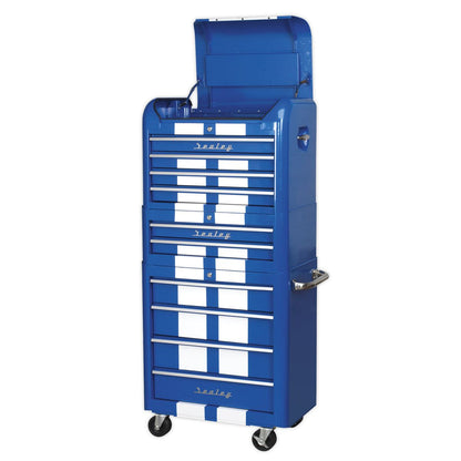 Sealey AP28COMBO2BWS Retro Style Topchest Mid-Box Tool Chest & Rollcab Combination 10 Drawer Blue/White Stripes Sealey