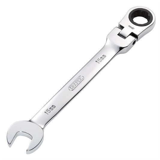 Draper 52017 HI-TORQ® Metric Flexible Head Ratcheting Combination Spanner 15mm Draper