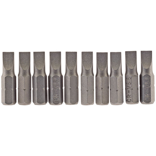 Draper 64028 Plain Slot Insert Bit 5.5mm 1/4" Hex 25mm Long Pack of 10 Draper