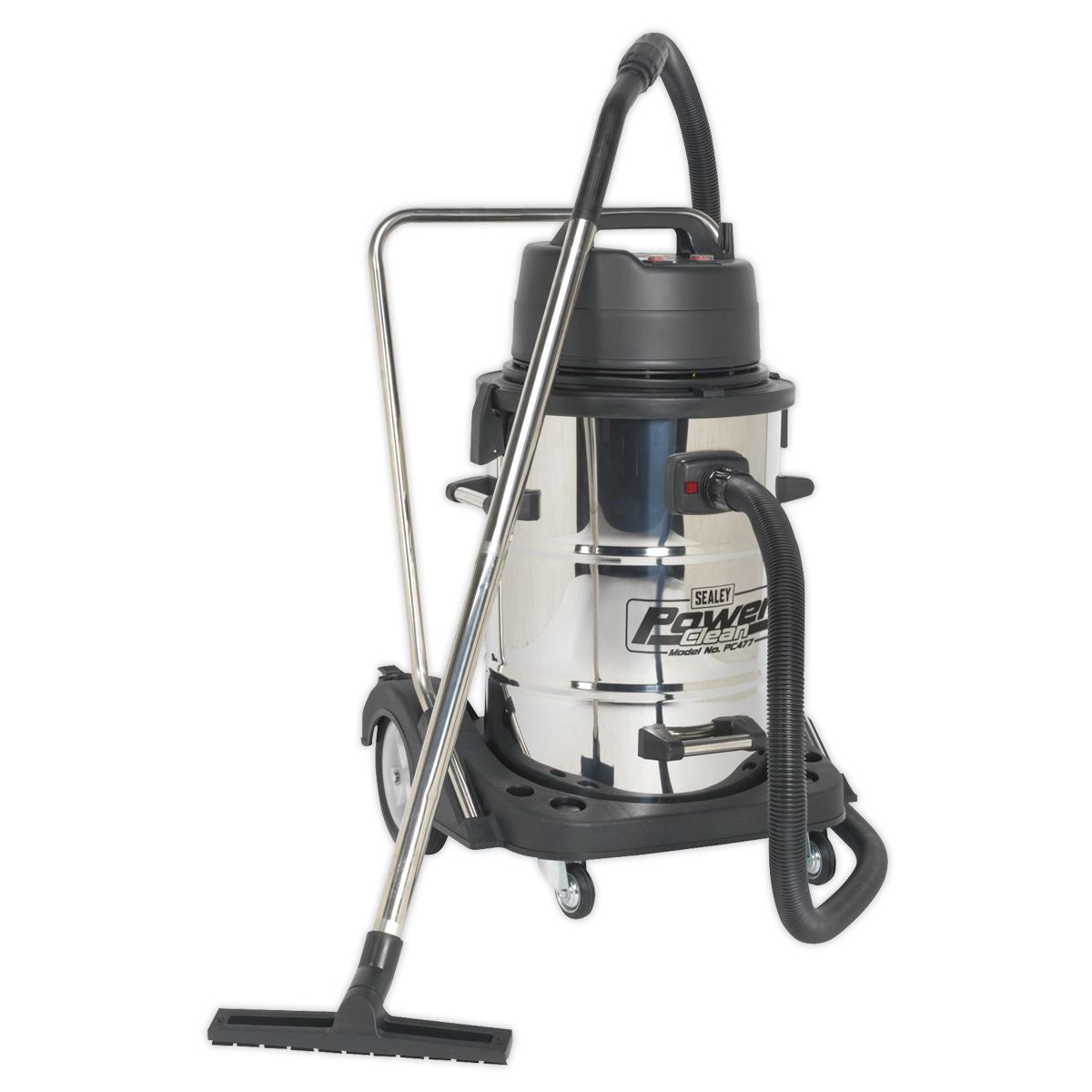 Sealey PC477 Vacuum Cleaner Industrial Wet & Dry 77L Stainless Steel Drum with Swivel Emptying 2400W Sealey