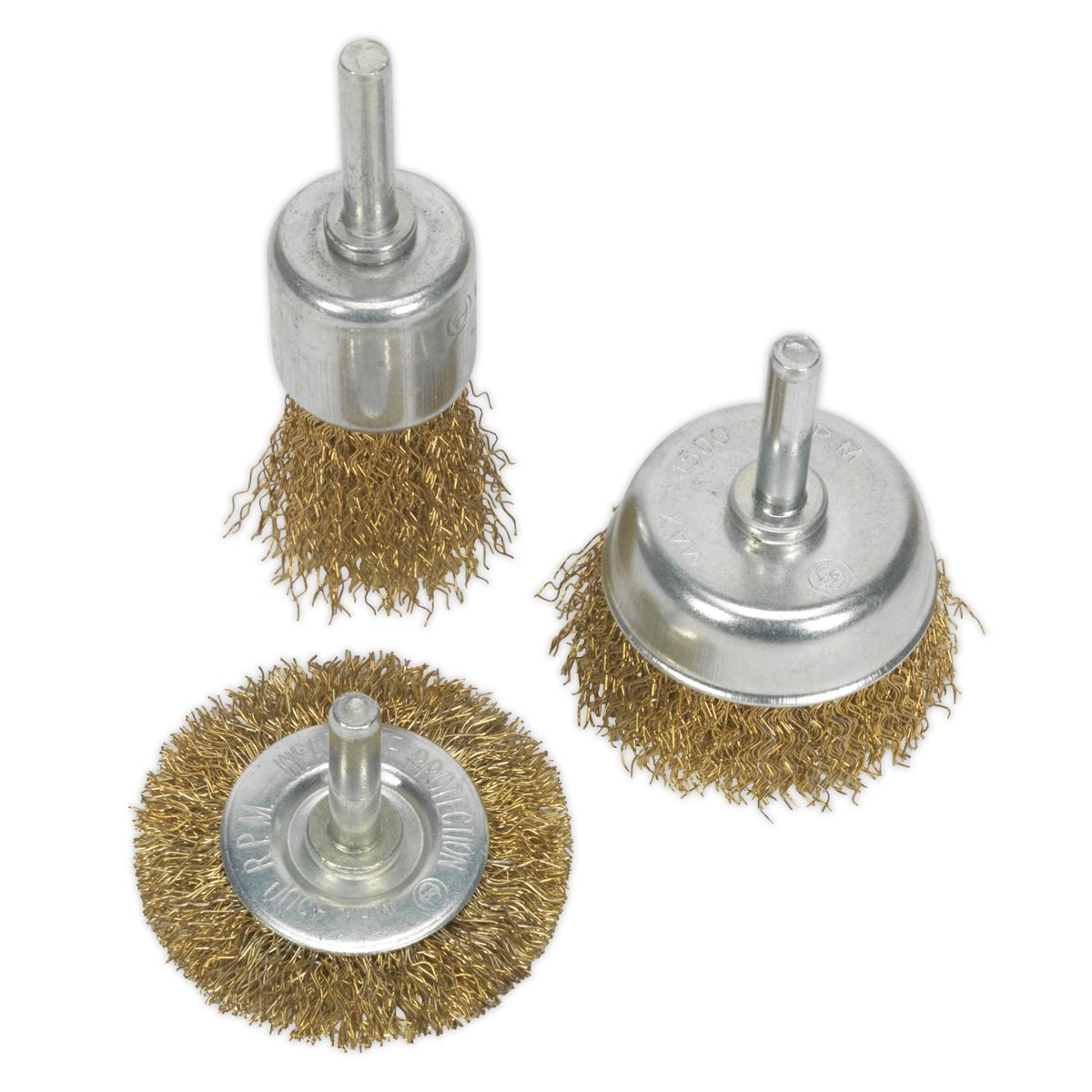 Sealey BWBS03 Crimped Wire Brush Set 3pc Brassed Sealey
