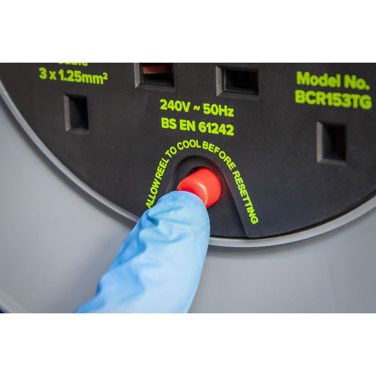 Sealey BCR153TG Cable Reel with Thermal Trip 4 x 230V 15m - Green Sealey