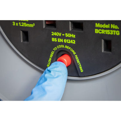 Sealey BCR153TG Cable Reel with Thermal Trip 4 x 230V 15m - Green Sealey