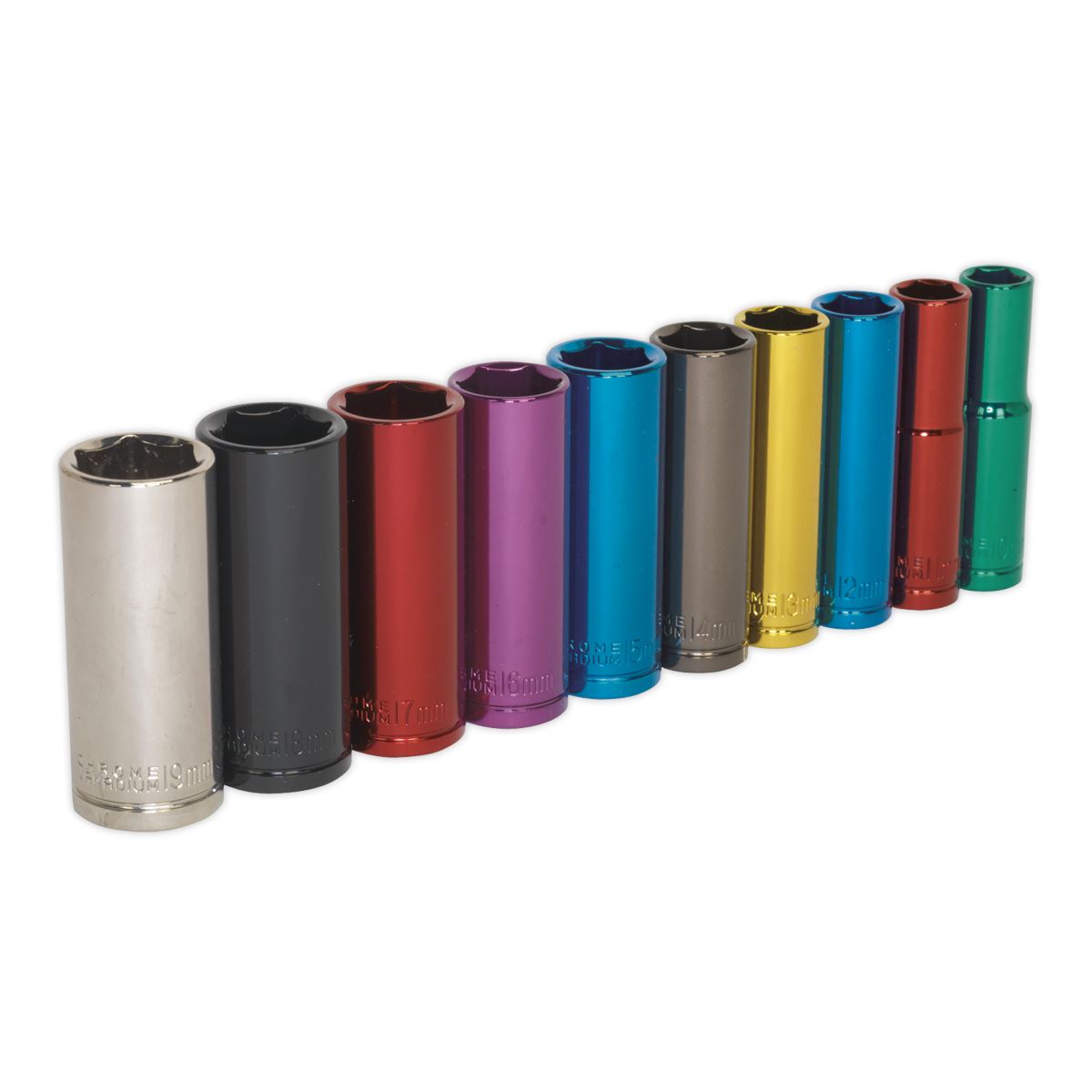 Sealey AK285D Multi-Coloured Socket Set 10pc 3/8"Sq Drive 6pt Deep WallDrive® Metric Sealey