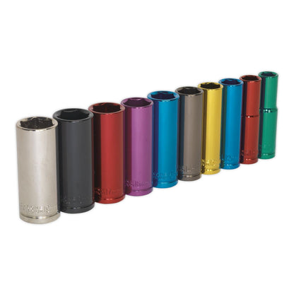Sealey AK285D Multi-Coloured Socket Set 10pc 3/8"Sq Drive 6pt Deep WallDrive® Metric Sealey