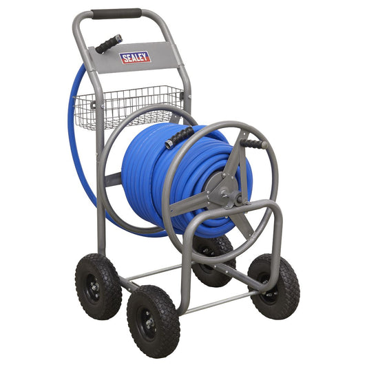 Sealey HRKIT50 Heavy-Duty Hose Reel Cart with 50m Heavy-Duty Ø19mm Hot & Cold Rubber Water Hose Sealey