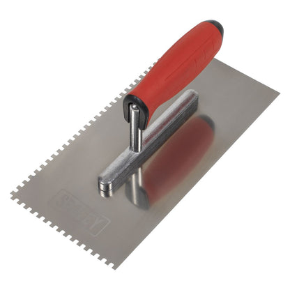 Sealey T7804 Stainless Steel 270mm Notched Trowel - Rubber Handle - 4mm Sealey