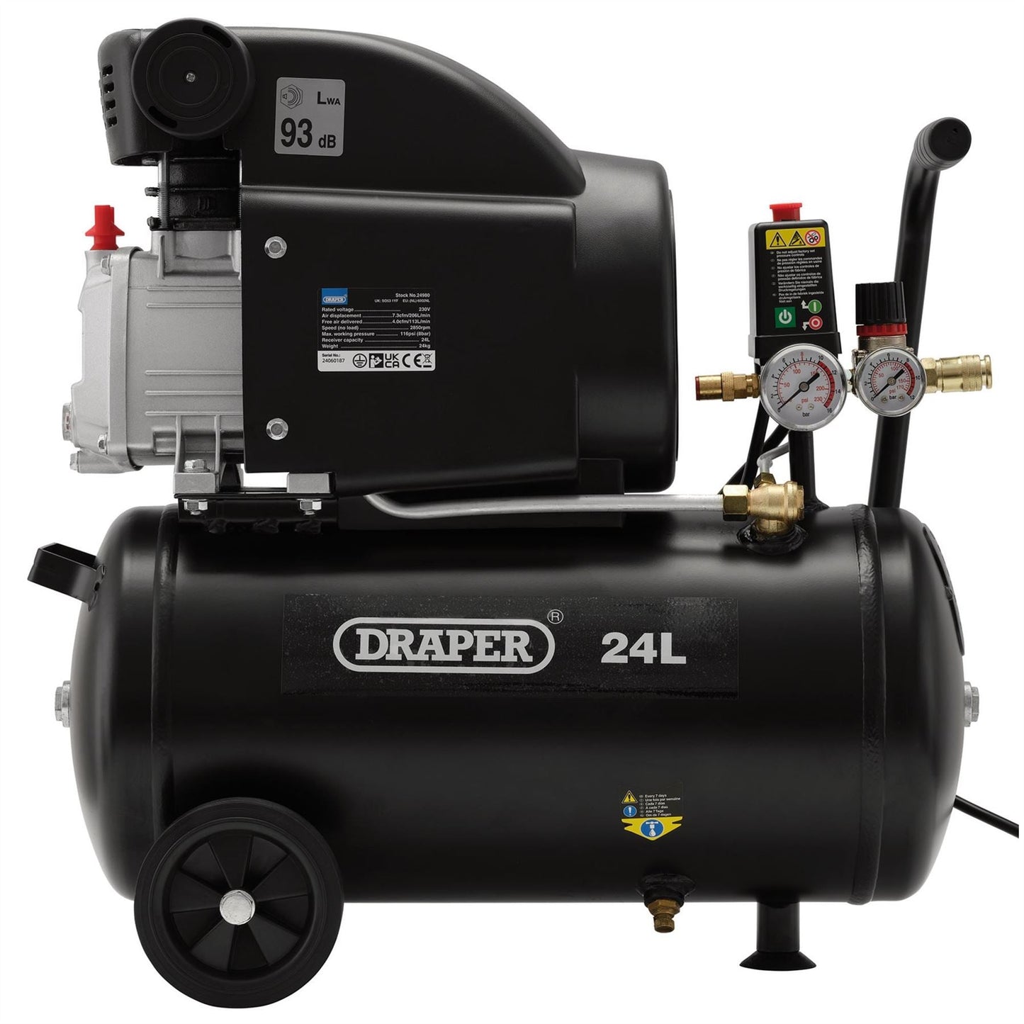 Draper 24980 24L Direct Drive Air Compressor 1.5kW/2hp Draper