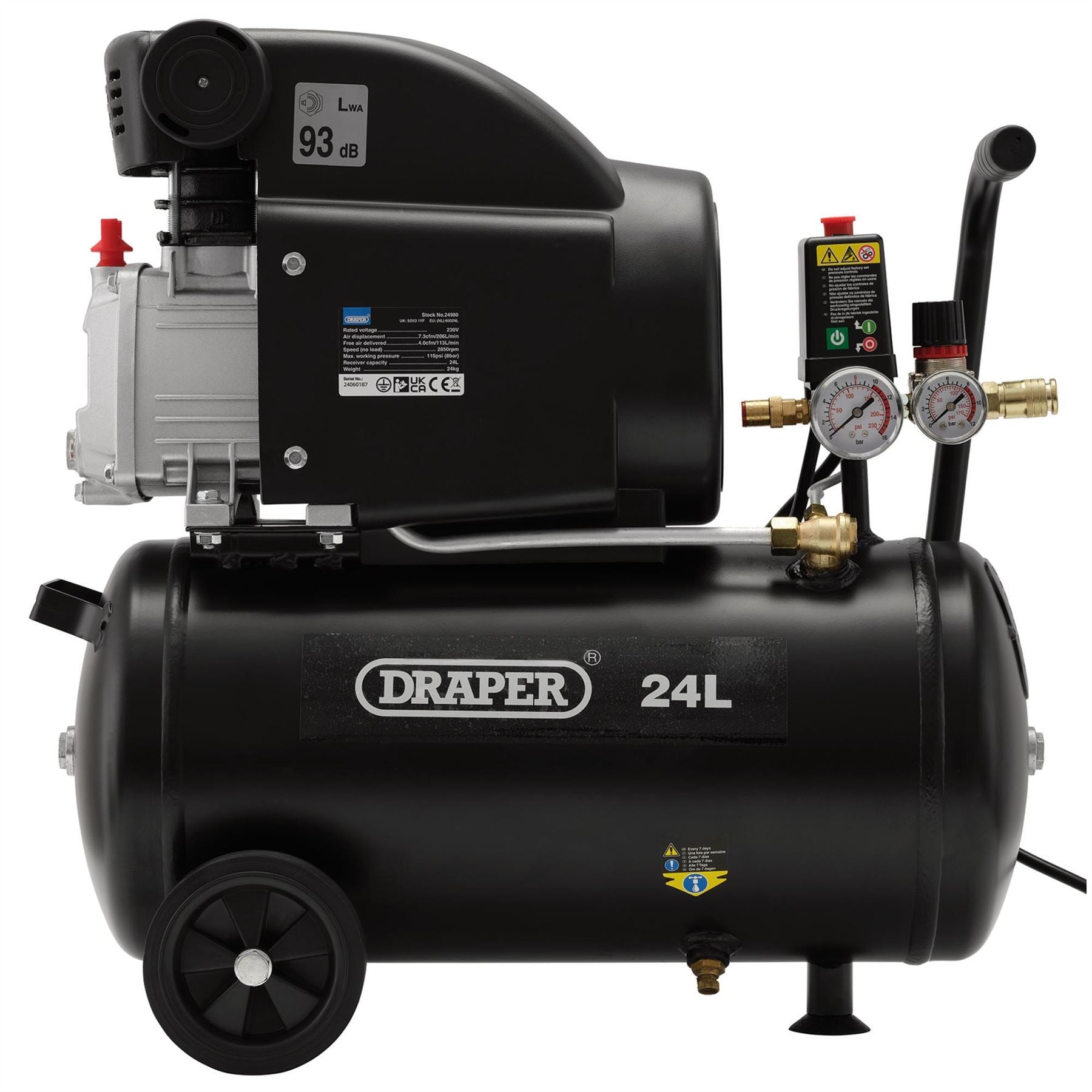 Draper 24980 24L Direct Drive Air Compressor 1.5kW/2hp Draper