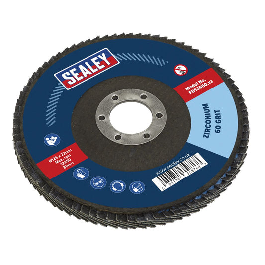 Sealey FD12560 Flap Disc Zirconium Ø125mm Ø22mm Bore 60Grit Sealey
