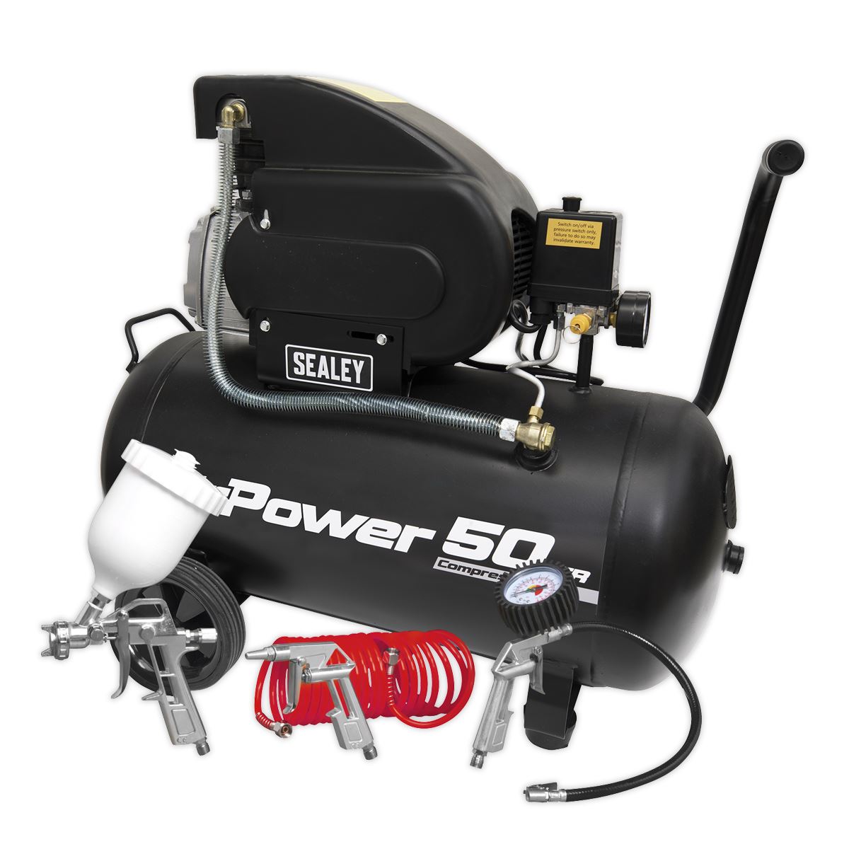 Sealey SAC5020APK Air Compressor 50L Direct Drive 2hp with 4pc Air Accessory Kit Sealey