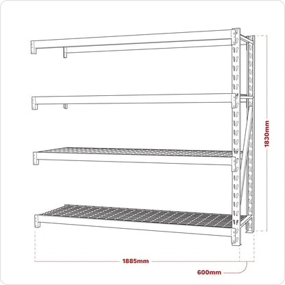 Sealey AP6572E Heavy-Duty Racking Extension Pack with 4 Mesh Shelves 640kg Capacity Per Level Sealey