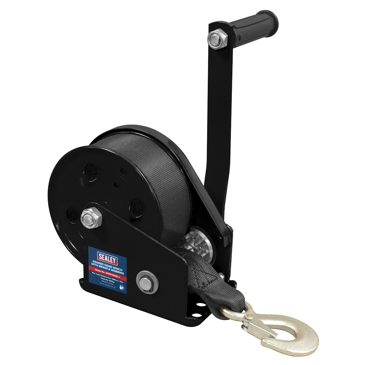 Sealey GWW1200B Geared Hand Winch with Brake & Webbing 540kg Capacity Sealey