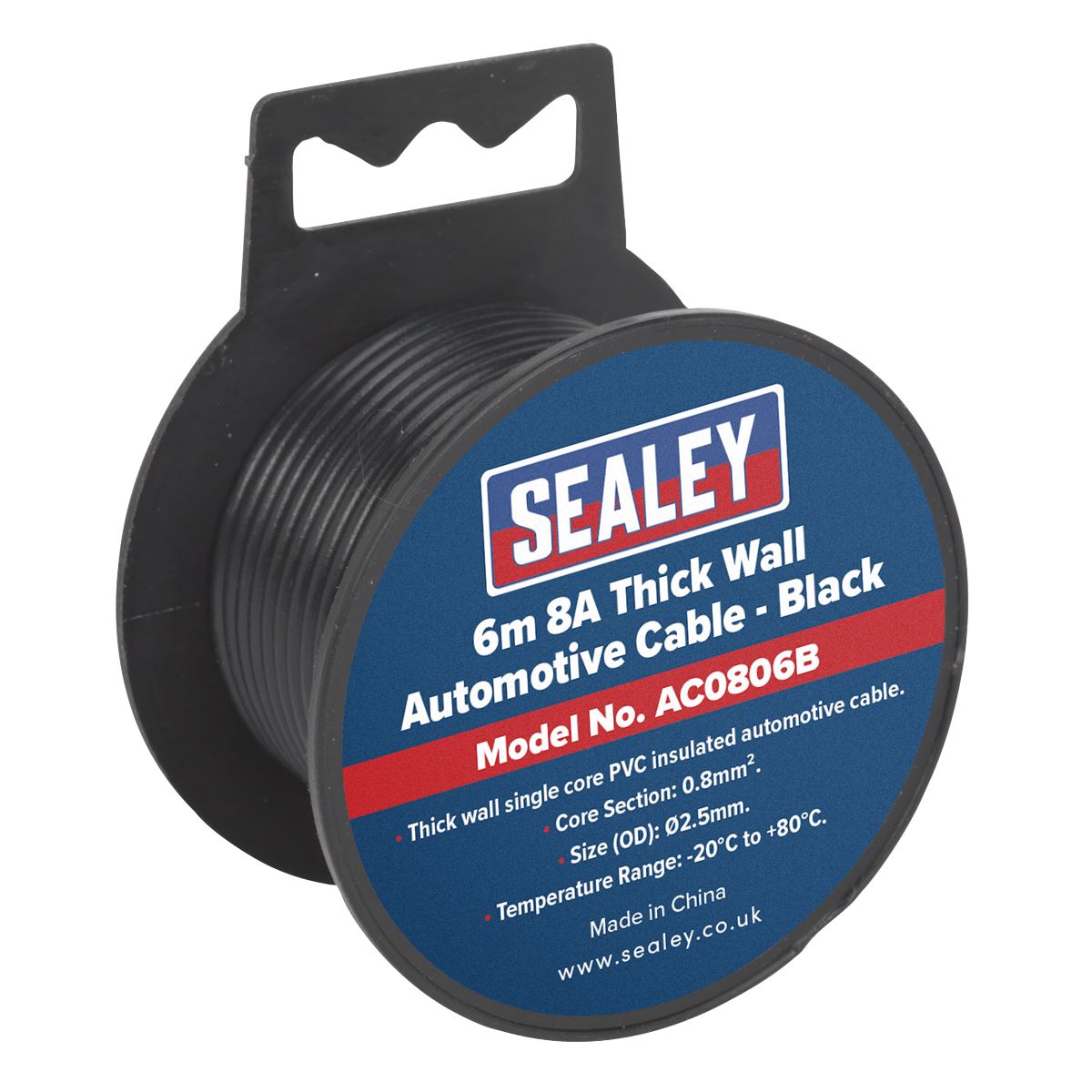 Sealey AC0806B Automotive Cable Thick Wall 8A 6m Black Sealey