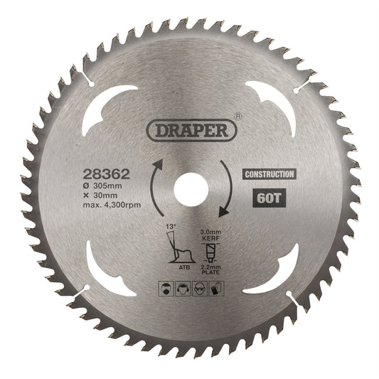 Draper 28362 TCT Construction Circular Saw Blade 305 x 30mm 60T Draper