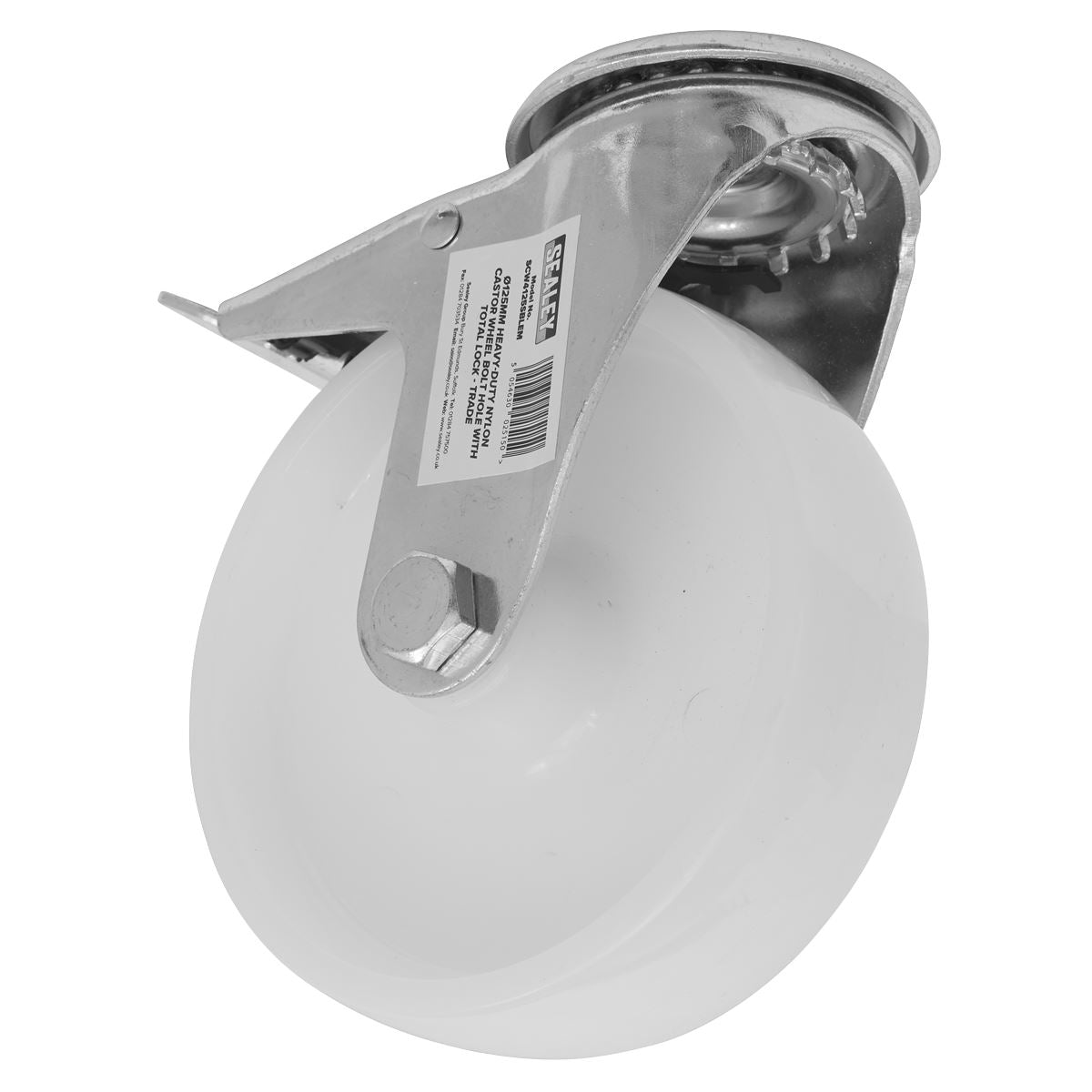 Sealey SCW4125SBLEM Heavy-Duty Nylon Castor Wheel Bolt Hole with Total Lock Ø125mm - Trade Sealey