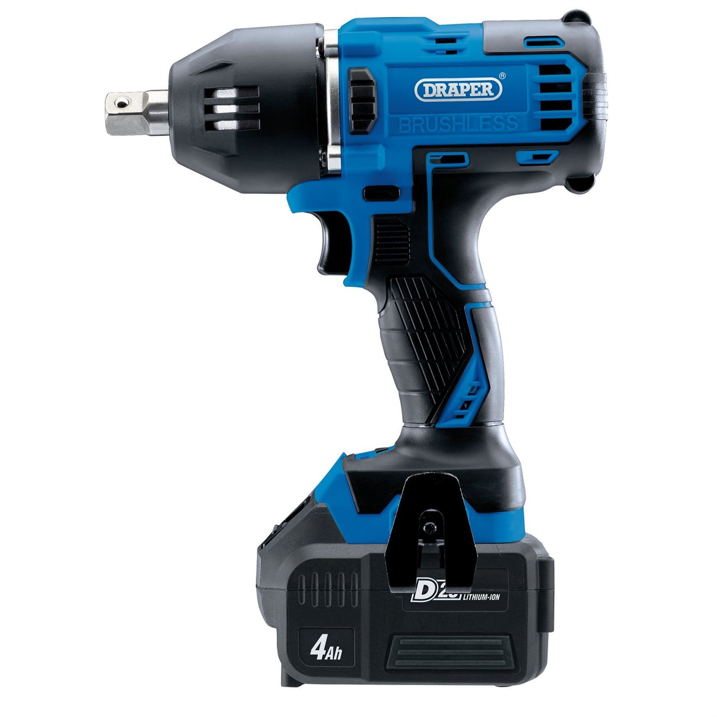 Draper 99251 D20 20V Brushless Mid-Torque Impact Wrench 1/2" Sq. Dr. 400Nm 2 x 4.0Ah Batteries 1 x Charger Draper