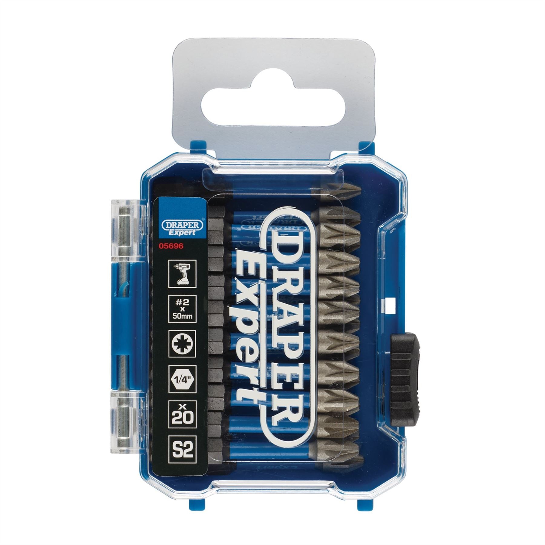 Draper 05696 Expert PZ-Type Impact Screwdriver Bits No.2 x 50mm 1/4" Hex Pack of 20 Draper