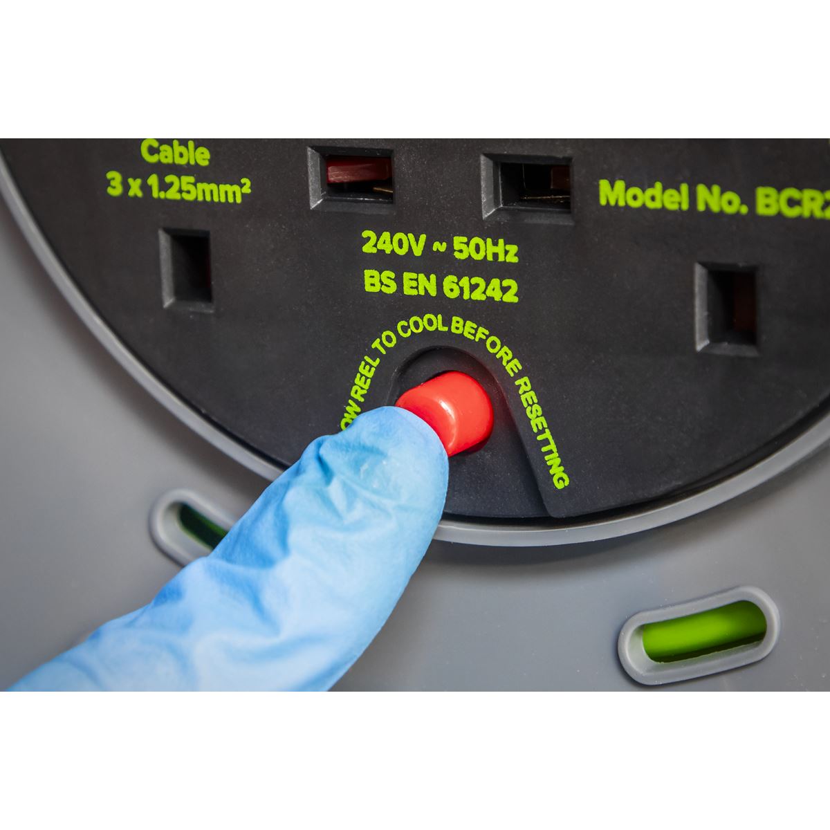 Sealey BCR25G Cable Reel with Thermal Trip 4 x 230V Sockets 25m - Green Sealey