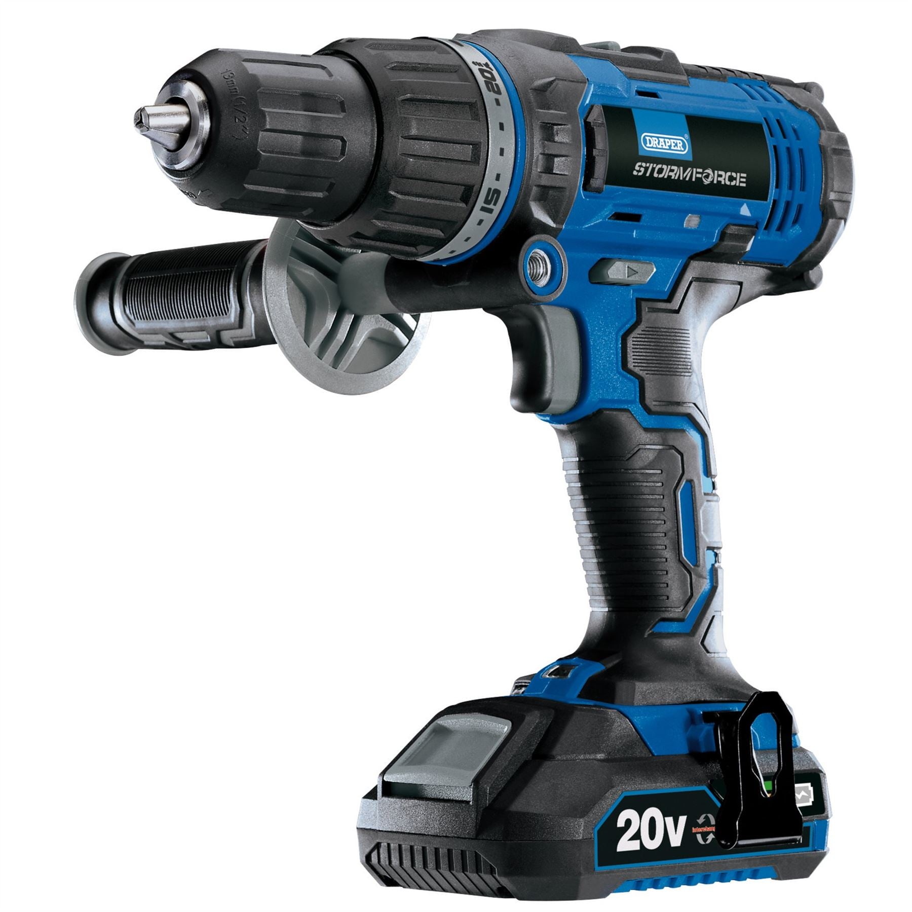 Draper 89523 Storm Force® 20V Combi Drill 2 x 2.0Ah Batteries 1 x Charger Draper