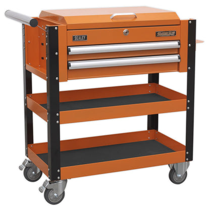 Sealey AP760MO Heavy-Duty Mobile Tool & Parts Trolley 2 Drawers & Lockable Top - Orange Sealey