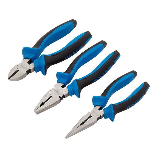Draper 45864 Soft Grip Pliers Set 160mm Blue 3 Piece Draper
