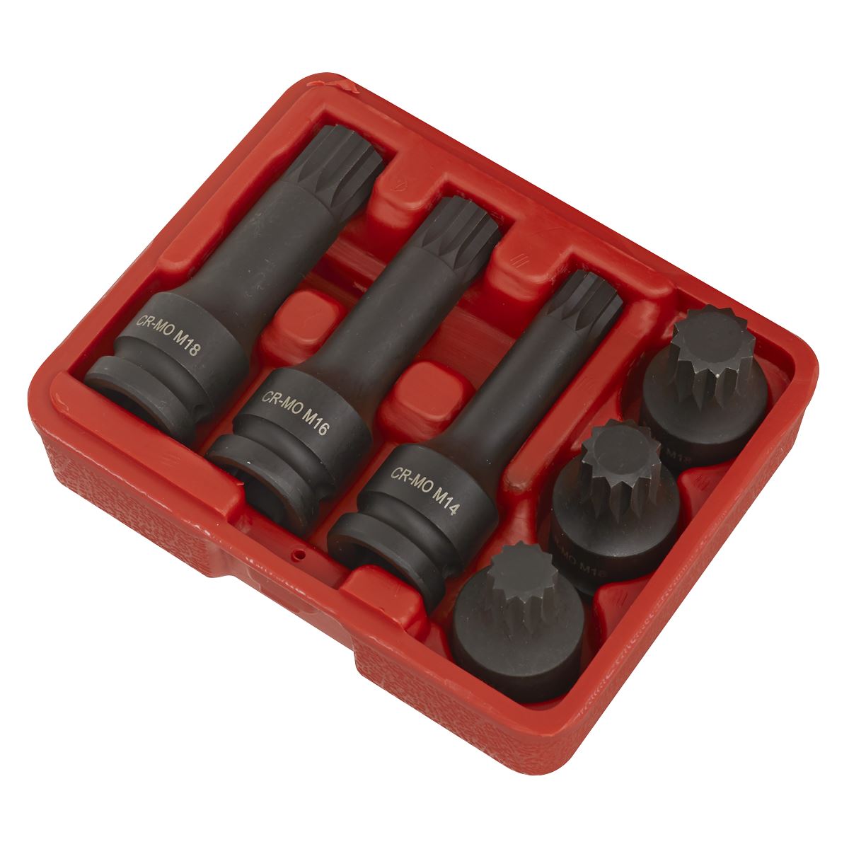 Sealey SX052 Impact Spline Socket Bit Set 6pc 1/2"Sq Drive Sealey