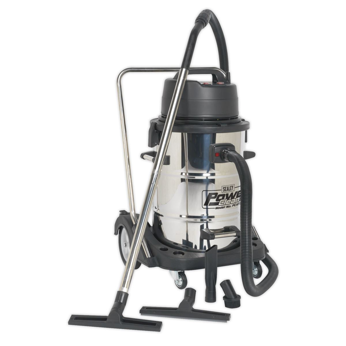 Sealey PC477 Vacuum Cleaner Industrial Wet & Dry 77L Stainless Steel Drum with Swivel Emptying 2400W Sealey