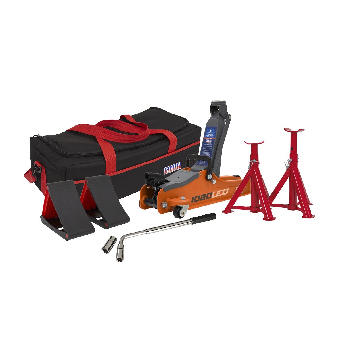 Sealey 1020LEOBAGCOMBO Low Entry Short Chassis Trolley Jack & Accessories Bag Combo 2 Tonne - Orange Sealey