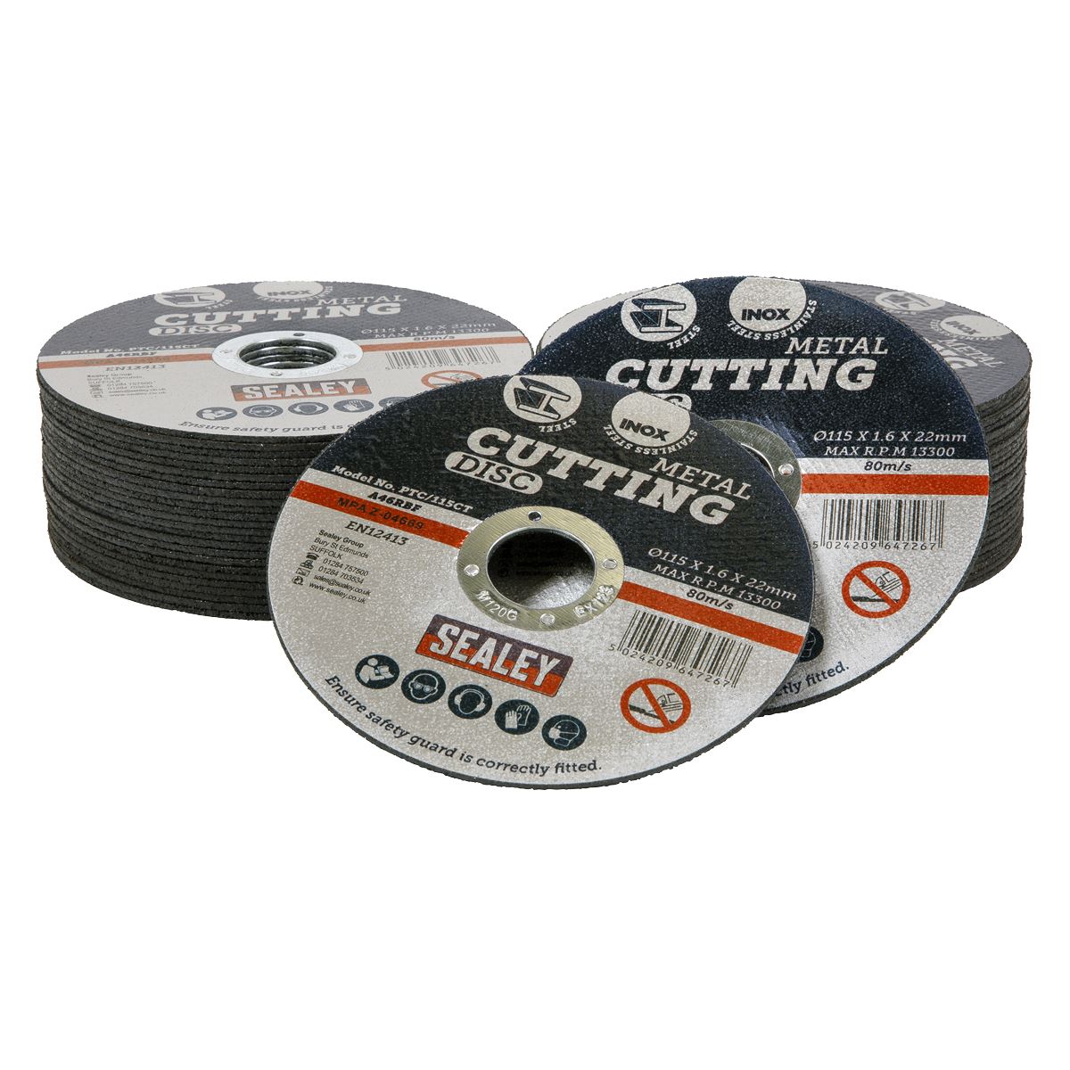 Sealey PTC/115CT50 Cutting Disc Pack of 50 Ø115 x 1.6mm Ø22mm Bore Sealey