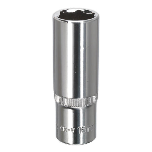 Sealey SP3816D WallDrive® Socket 16mm Deep 3/8"Sq Drive Fully Polished Sealey