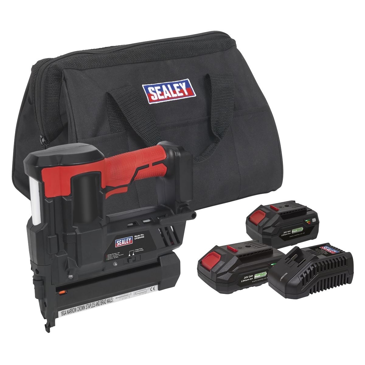 Sealey CP20VNGKIT Cordless Staple/Nail Gun Kit 18G 20V SV20 Series - 2 Batteries Sealey