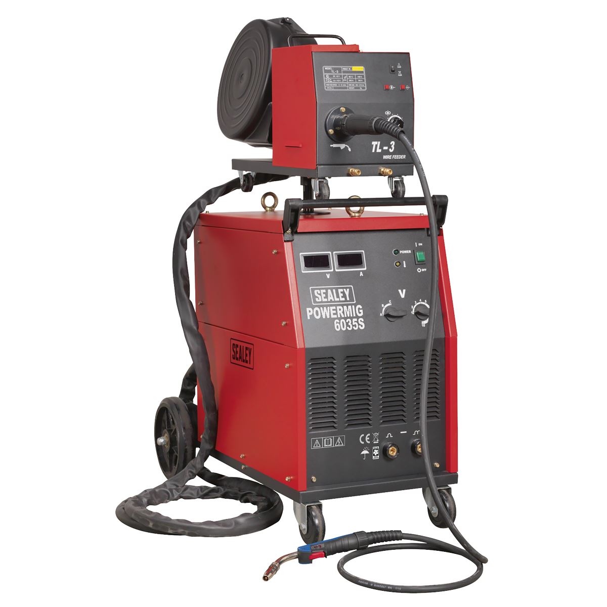 Sealey POWERMIG6035S Professional MIG Welder 350Amp 415V 3ph with Binzel® Euro Torch & Portable Wire Drive Sealey