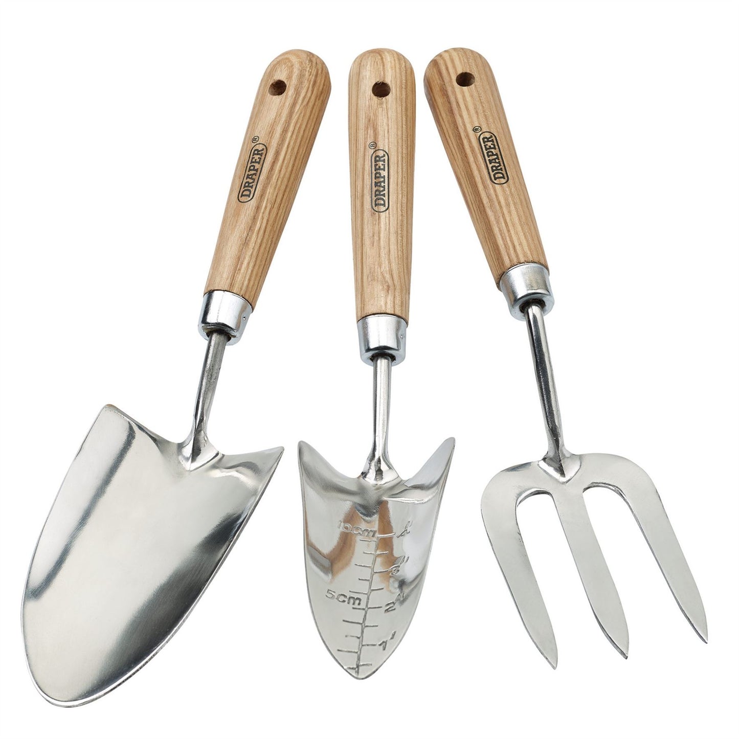 Draper 09565 Heritage Stainless Steel Hand Fork and Trowels Set with Ash Handles 3 Piece Draper