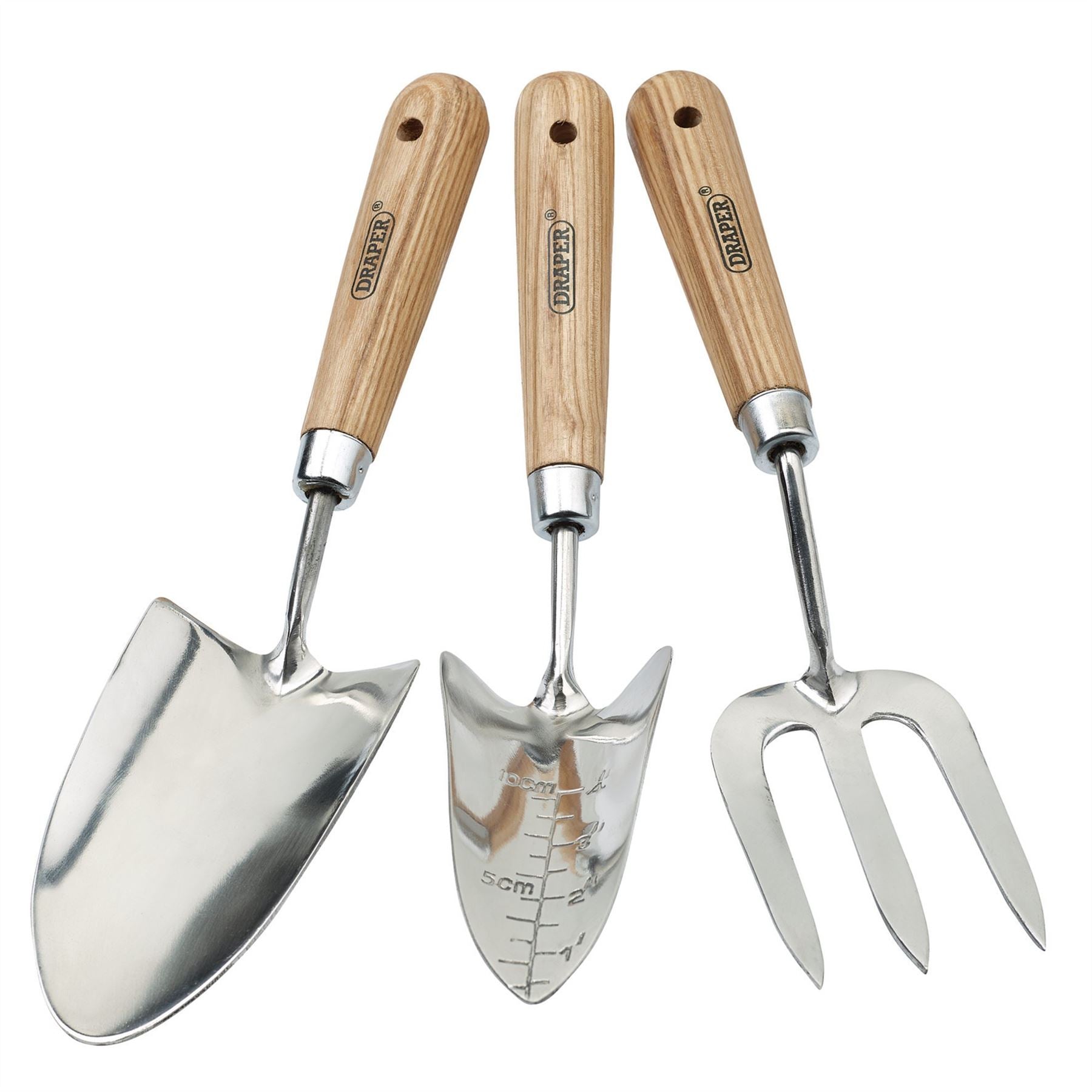Draper 09565 Heritage Stainless Steel Hand Fork and Trowels Set with Ash Handles 3 Piece Draper
