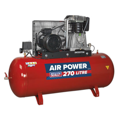 Sealey SAC52775B Air Compressor 270L Belt Drive 7.5hp 3ph 2-Stage with Cast Cylinders Sealey