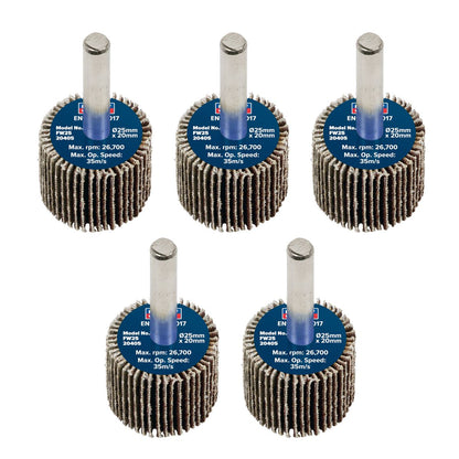 Sealey FW2520405 Abrasive Flap Wheel Ø25 x 20mm Ø6mm Shaft 40Grit - Pack of 5 Sealey
