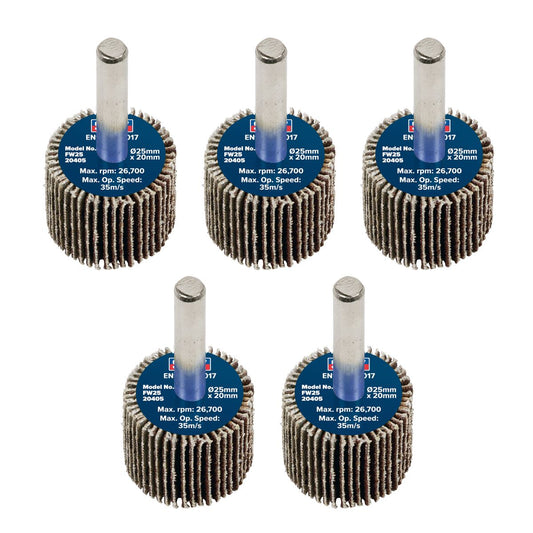 Sealey FW2520405 Abrasive Flap Wheel Ø25 x 20mm Ø6mm Shaft 40Grit - Pack of 5 Sealey