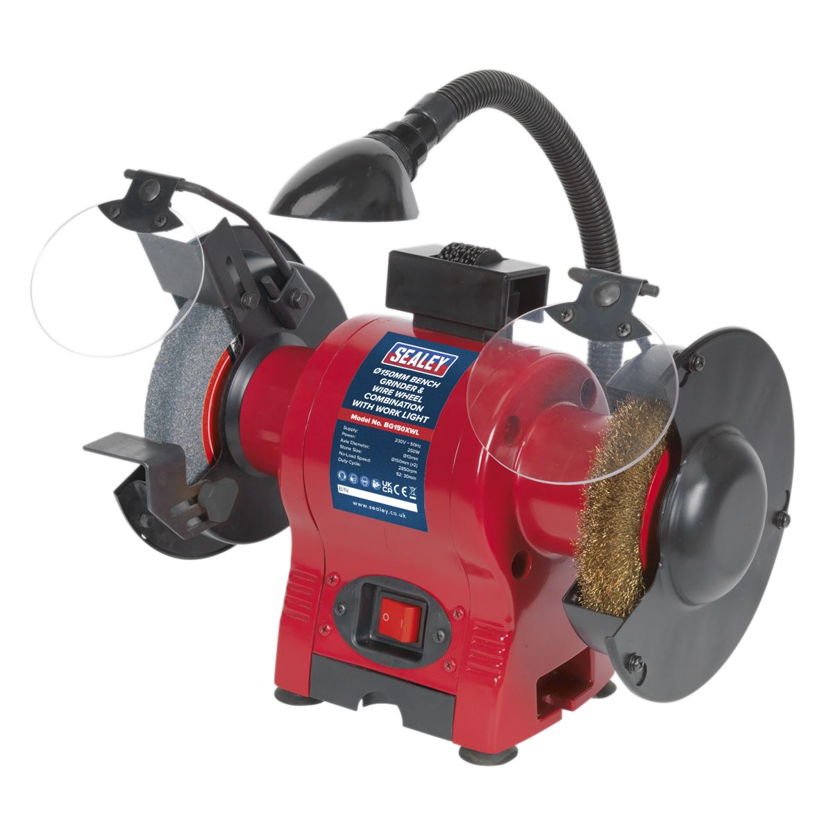 Sealey BG150XWL Bench Grinder Ø150mm & Wire Wheel Combination with Worklight 250W/230V Sealey