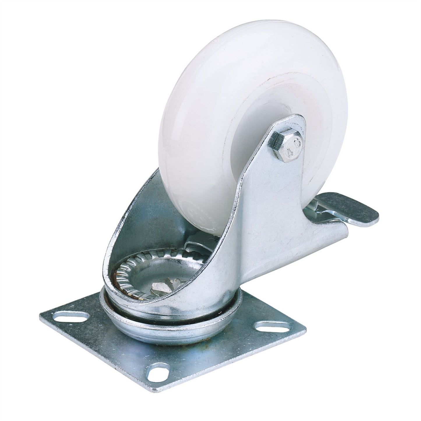 Draper 65499 Swivel Plate Fixing Nylon Wheel with Brake 75mm Diameter S.W.L. 70kg Draper