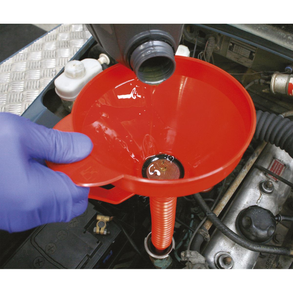 Sealey F16F Funnel with Flexible Spout & Filter Medium Ø160mm Sealey