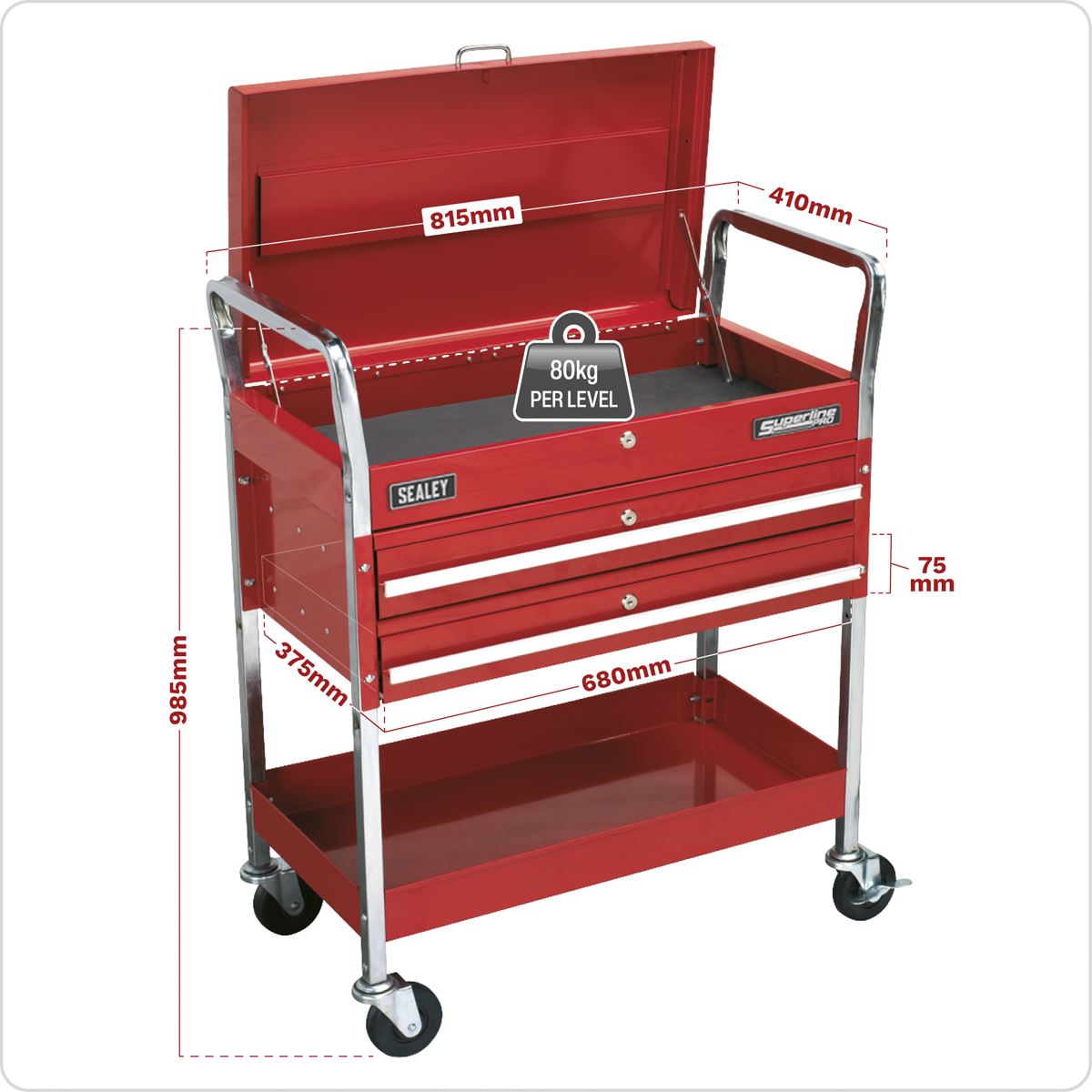 Sealey CX104 Trolley 2-Level Heavy-Duty with Lockable Top Sealey