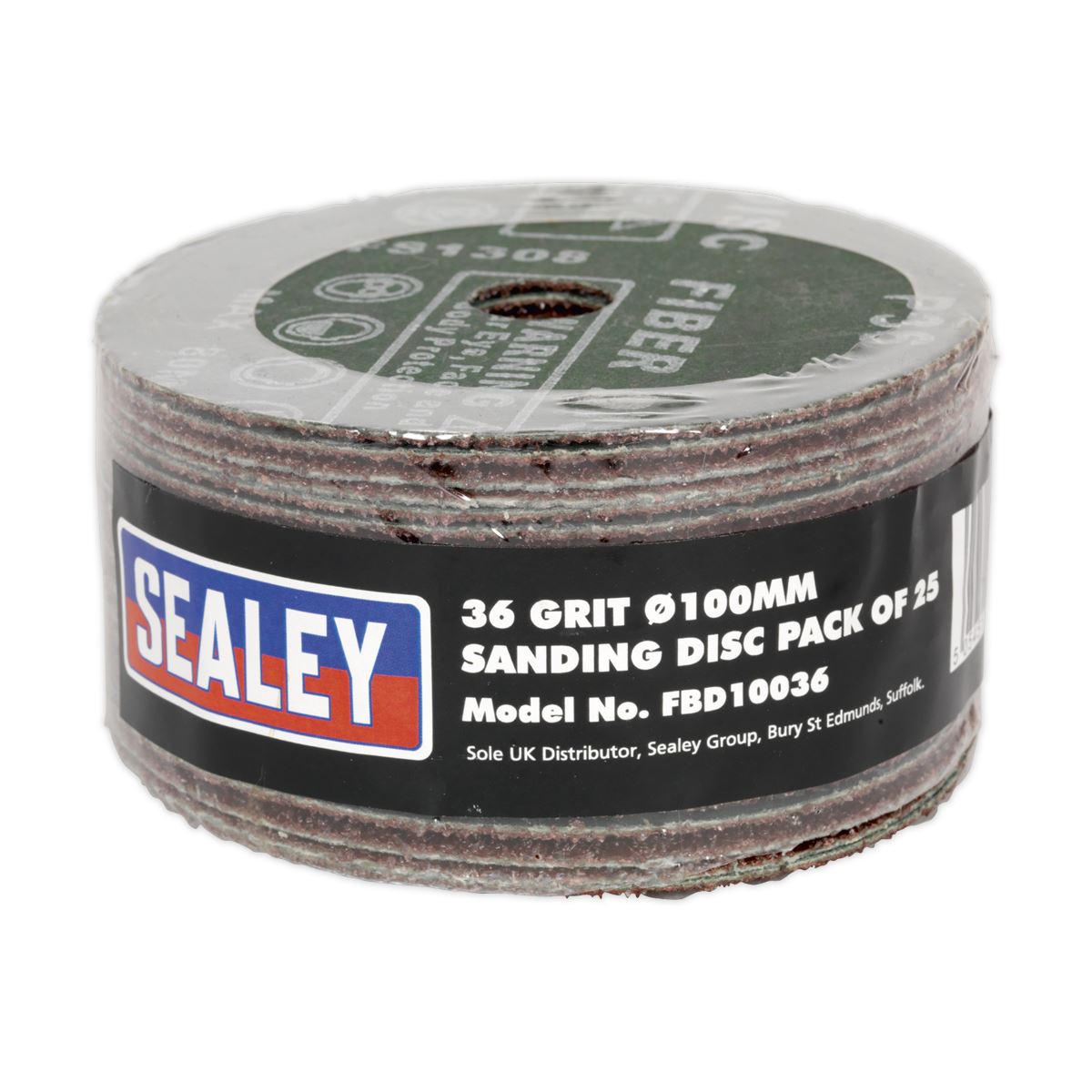 Sealey FBD10036 Sanding Disc Fibre Backed Ø100mm 36Grit Pack of 25 Sealey