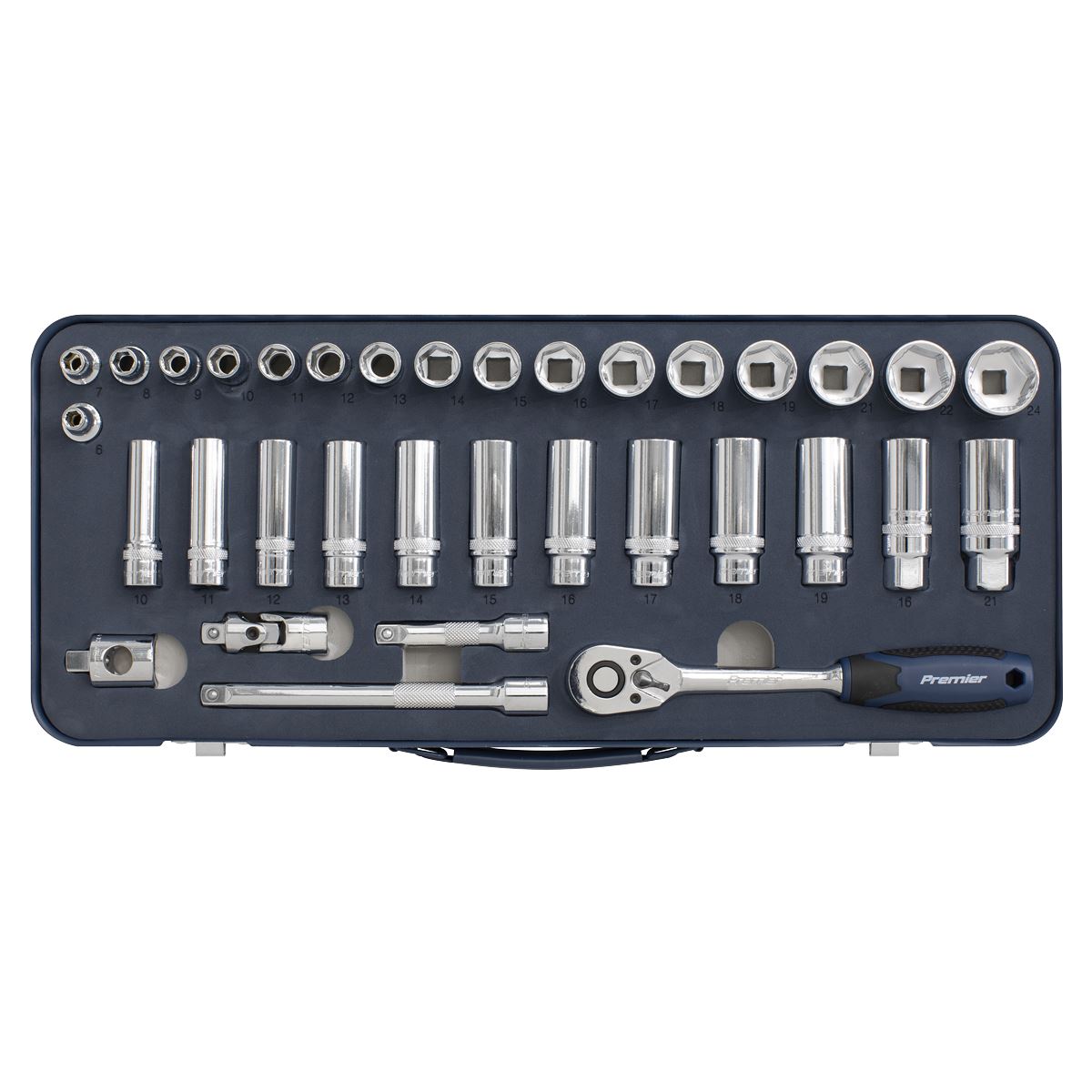 Sealey AK27481 Socket Set 34pc 3/8"Sq Drive Lock-On™ 6pt Metric Sealey
