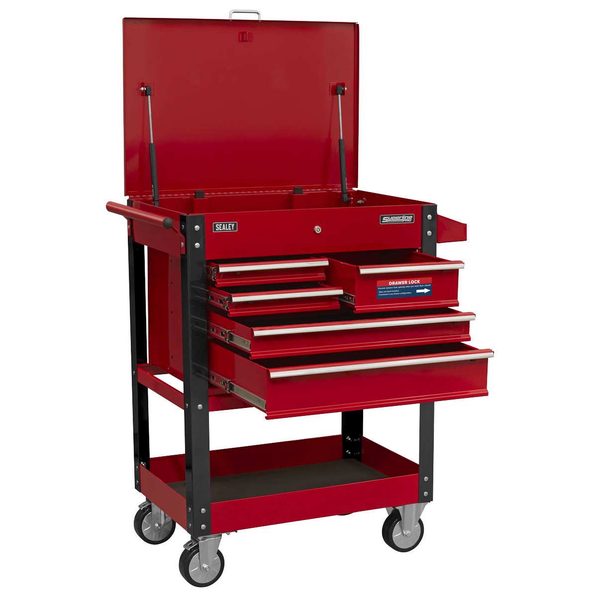 Sealey AP890M Heavy-Duty Mobile Tool & Parts Trolley with 5 Drawers & Lockable Top Sealey
