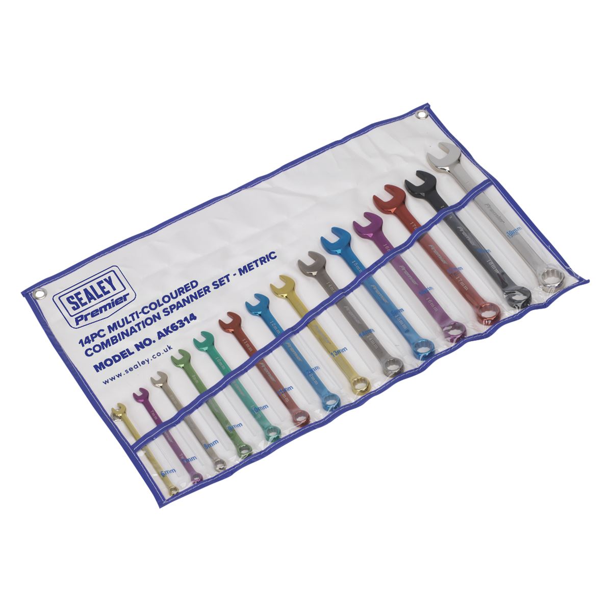 Sealey AK6314 Combination Spanner Set 14pc Multi-Coloured Metric Sealey